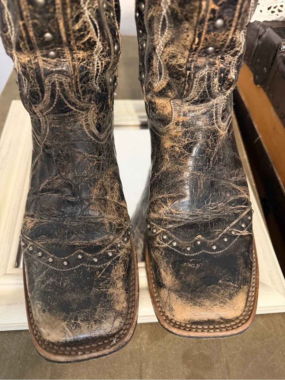 Leather Studded Western Boots - Black & Brown Dan post 7.5